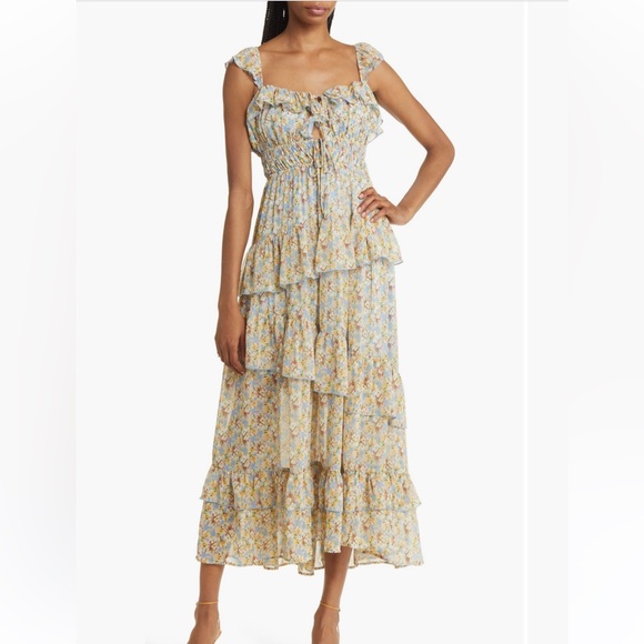 Floral Ruffle Tiered Chiffon Dress *NEW* | Floret Studios | Size Small - Picture 1 of 3